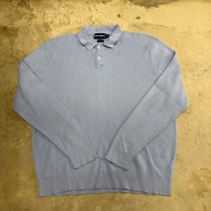 Polo Golf Ralph Lauren Mens XXL Long‎ Sleeve Waffle Knit Sweater Polo Shirt Blue